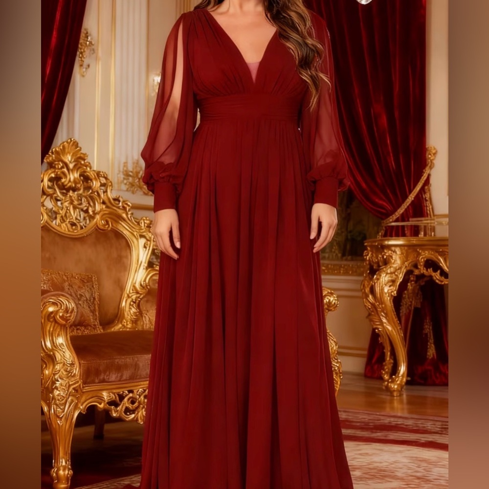 Chic Long Sleeve Red Maxi Dress